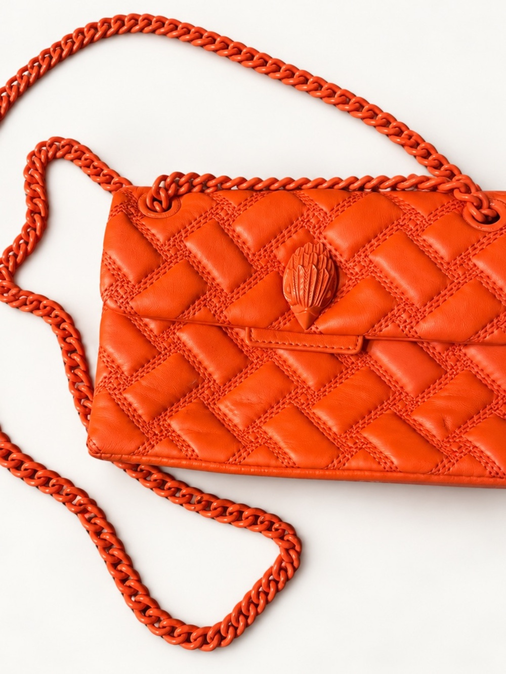 Orange Quilted Leather Chain Shoulder Bag